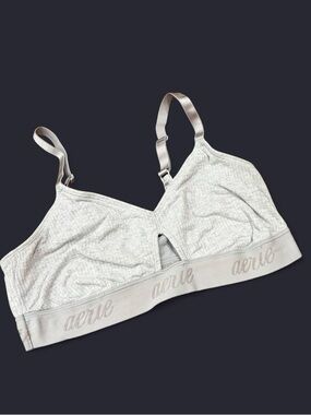 aerie Light Gray Wireless Bralette with Logo Band